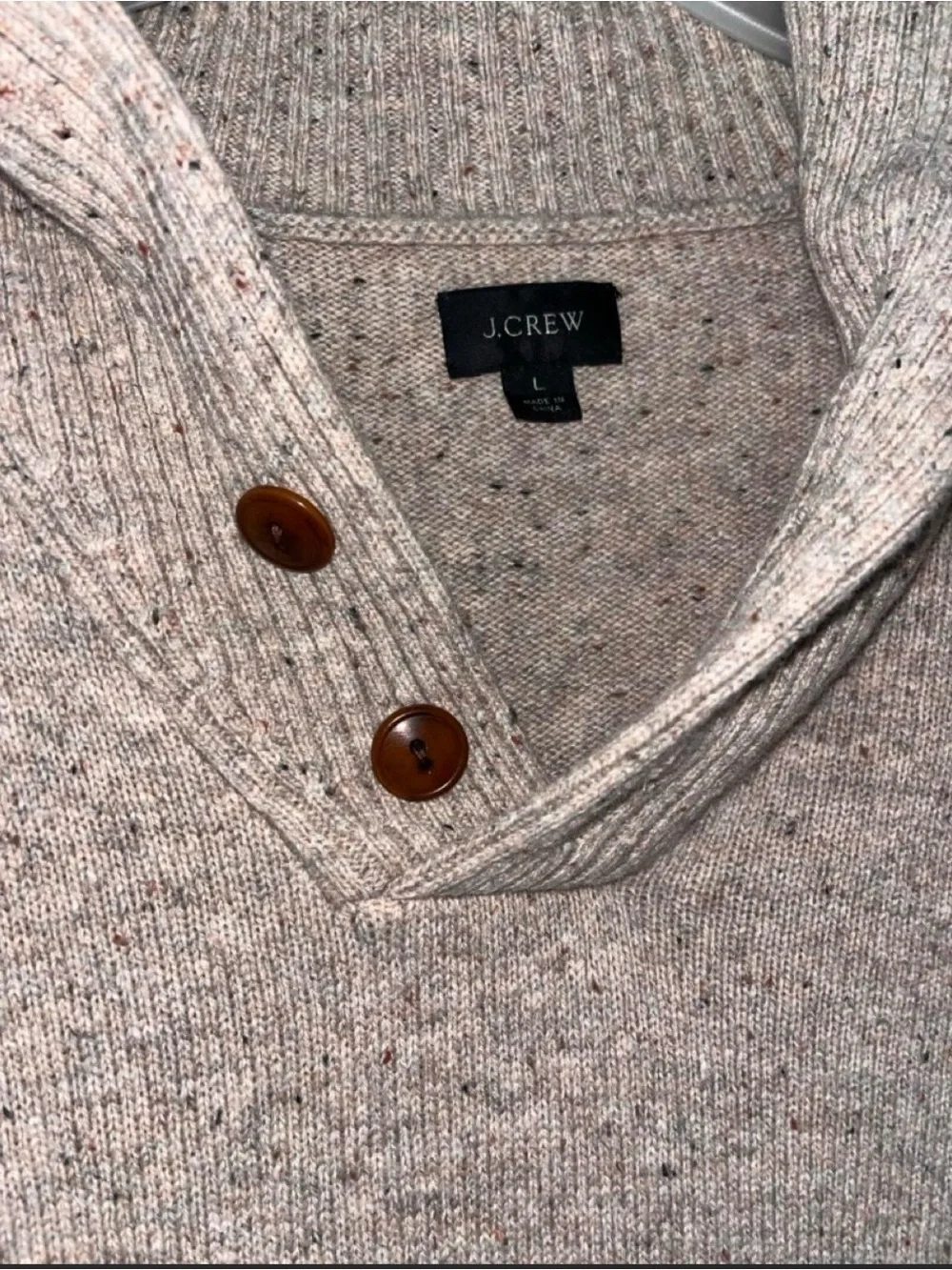 J. Crew Men's V-Neck Button Shawl Sweater - Heather Oatmeal